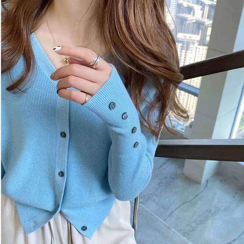 2025 Autumn And Winter Casual Sweater V Neck Women Korean Fashion Tops Long Sleeve Solid Basic Knitted Cardigan Female 26L0224