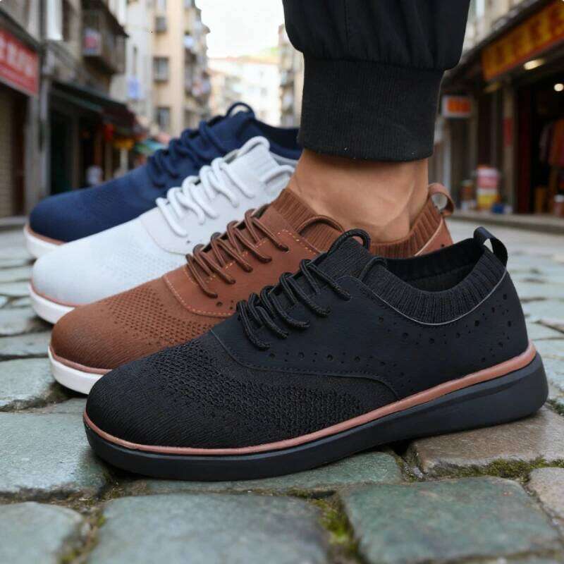 Casual Sneakers 2025 New Design Block Style Breathable Knitted Mesh Walking Shoe Fashionable Retro Comfortable Men's Shoes