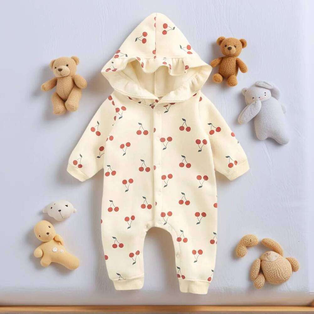 Sanlutoz Long Sleeve Cute Winter Warm Infants Jumpsuits Hooded Baby Girls Rompers Toddler Clothing 26H0224