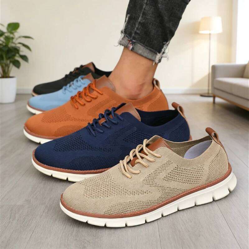 Sports Shoes for Men Breathable Knit Retro Style Lightweight Soft Sole Comfortable Mesh Loafers Business Casual Sneakers