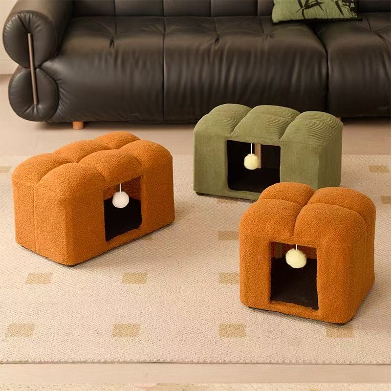 Solid wood pedal stool household door shoe changing stool warm cat nest low stool creative pet cat nest can sit on the stool