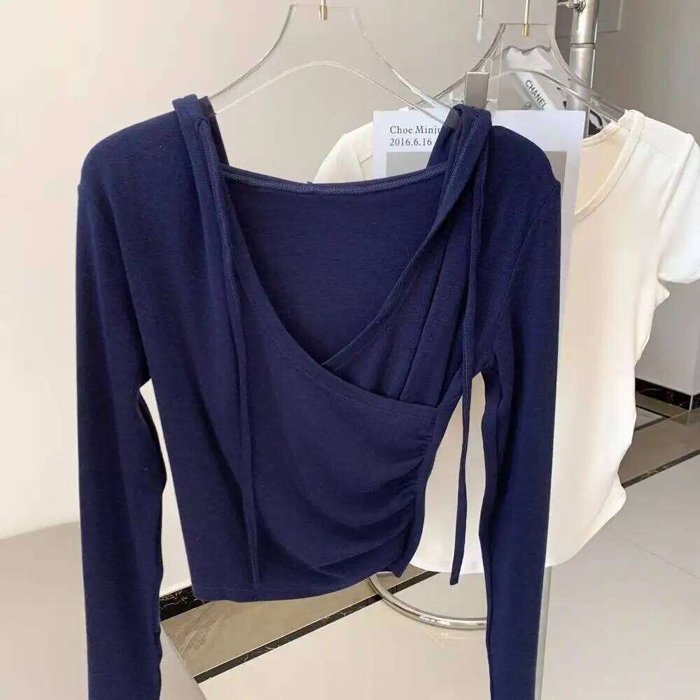 Autumn/Winter Slimming Hooded Blouse for Women, Fitted V-Neck Sports , Yoga Wear, Long-Sleeve Top, Fitness Apparel 26Y0224