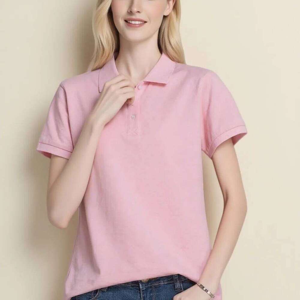 Women's basic solid color short-sleeved POLO shirts summer knitted tops daily casual models can be machine washed and dry cleane 26W0224