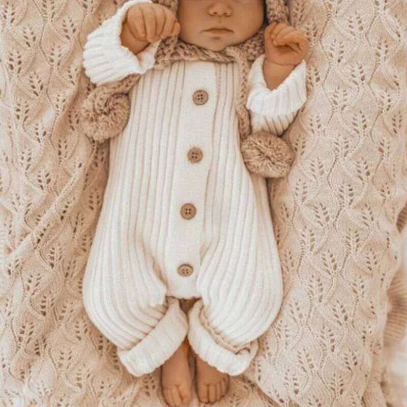Little Boys Girls Genderless Chunky Rib Jumpsuit Infants Stylish Natural Basic Playsuit Baby Cozy Winter Clothes 26Y0224