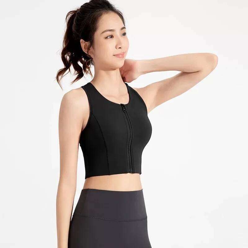 Front zipper integrated fixed cup yoga vest high-strength shockproof sports underwear women's skin-friendly running nude bra 26Y0224