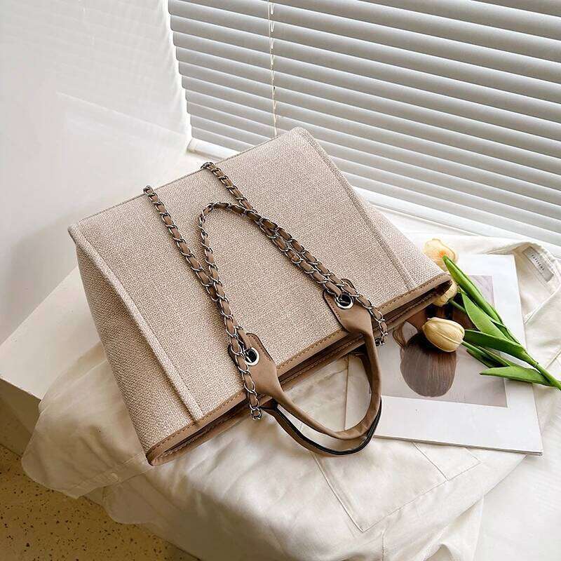 Fashion Simple Handbags Canvas Casual Large Capacity Chain Zipper Women's Shoulder Tote Bag For Commute Shopping Z260224