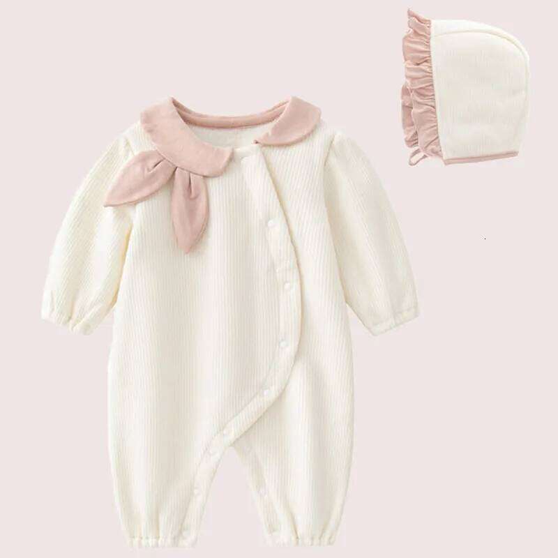2Piece Sets Spring Autumn Baby Girl Boutique Clothes Korean Cute Cotton Long Sleeve Jumpsuits Rompers+Hat Newborn Items B041 26H0224