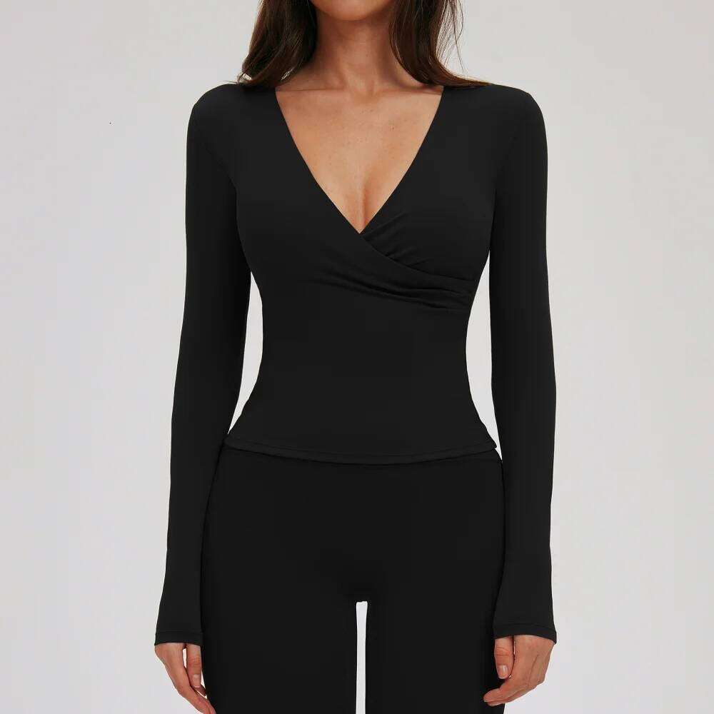 Women Deep V-neck Yoga Long-Sleeve Sport T-Shirt Sexy Chest Padded Training Top Female Naked Feeling Slimming Gym Fitness Shirts 26Y0224