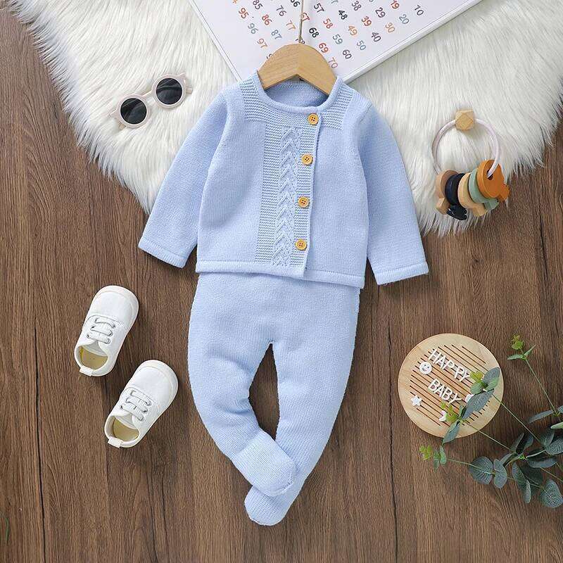 Baby Clothes Set Knit Newborn Girl Boy Long Sleeve Pullover Pants 2PC Fashion Solid Warm Infant Sweater Trousers Leggings Autumn 26Y0224