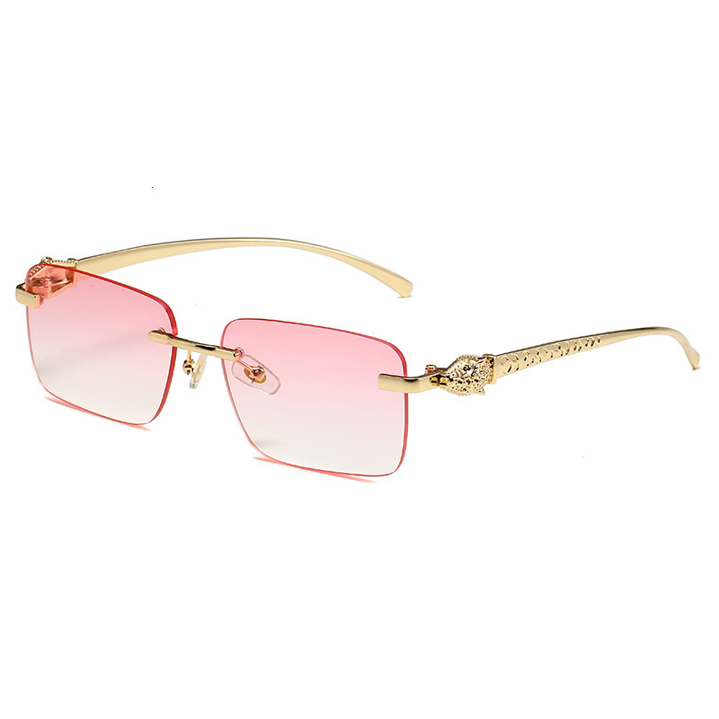 Luxury Brand Designer Sunglass Frameless Metal Cheetah Decorative Sunglasses For Women, European And American Style, Square Colorful UV Protection, Un
