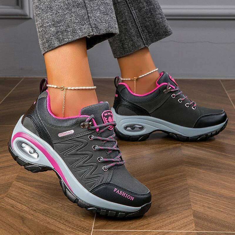 Sports Platform Leather Sneakers Waterproof Fashion Outdoor Hiking Non-Slip Casual Walking Shoes Women Footwear
