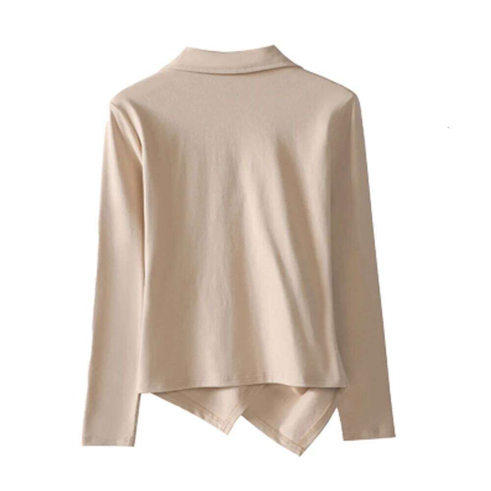 Front slit Polo collar long sleeved T-shirt for women's autumn new cotton fashion plus size irregular casual top 26W0224