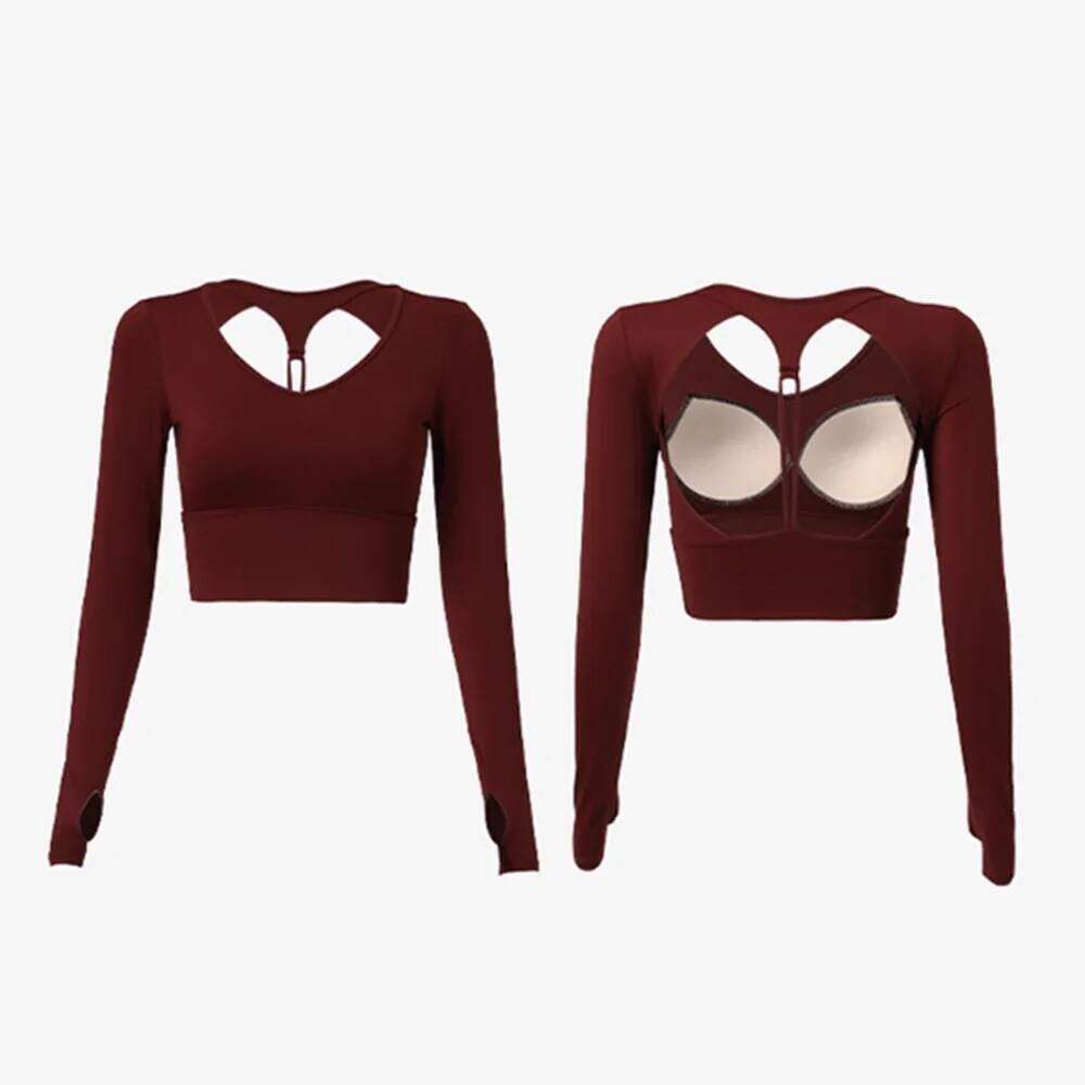Women's Sexy Long Sleeve Yoga Top, Cut Out Design Workout Shirt Pilates, Slim Fit Athletic Top for Gym & Casual Wear 26Y0224