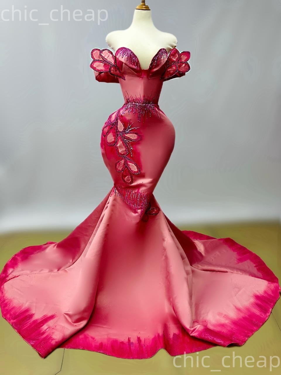 Aso Ebi Water Melon Mermaid Prom Dresses 2026 Florals Satin Printed Evening Formal Party Second Birthday Engagement Gowns Dress For Special Occasions