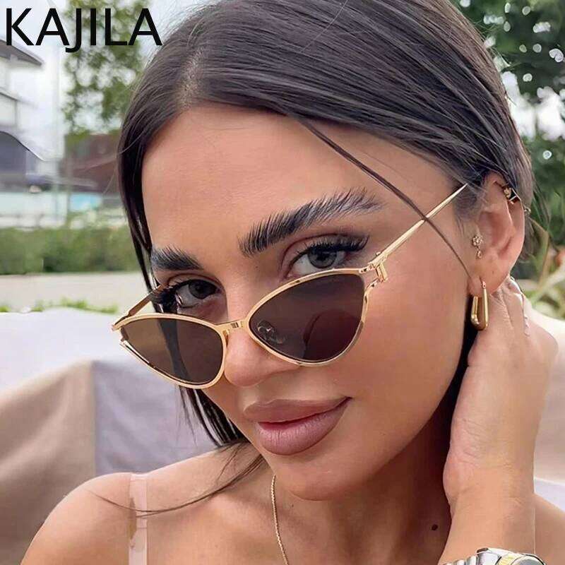 Sexy Cat Eye Sunglasses Women 2025 Luxury Brand Vintage Small Oval Punk Metal Frame Sun Glasses For Ladies Retro Eyewear Shades 26W0224