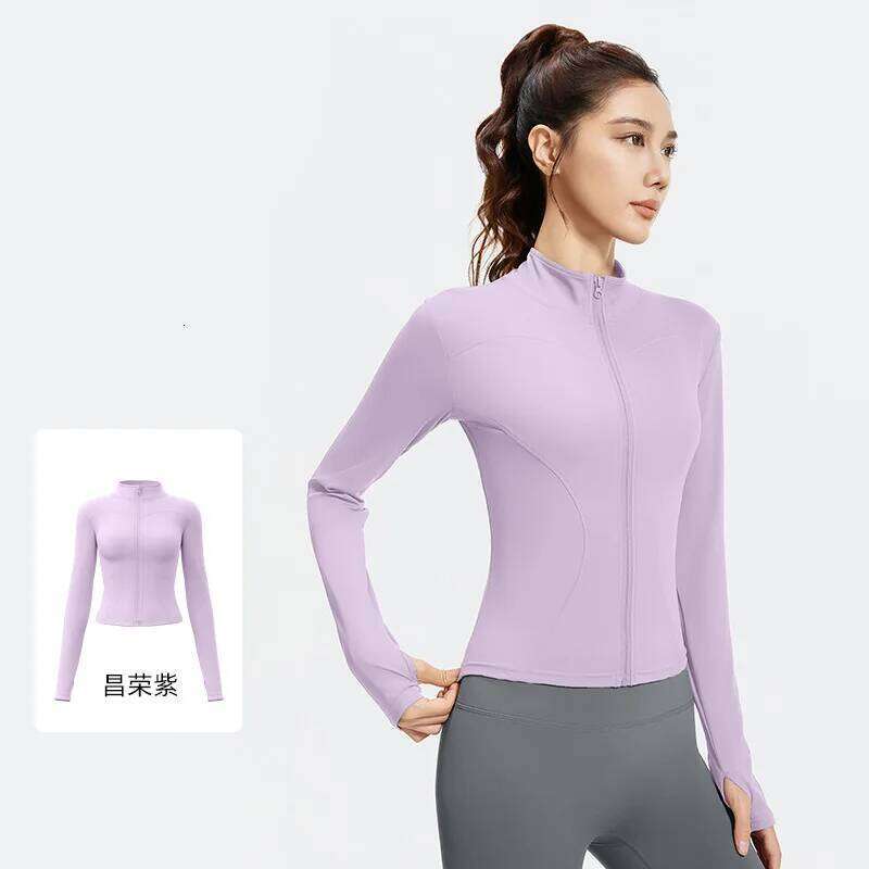 Outdoor Sports Running Fitness Long Sleeved Women Slim Yoga Clothes Quick Dry Zipper Cardigan Stand Up Collar Skinny Coat 26Y0224
