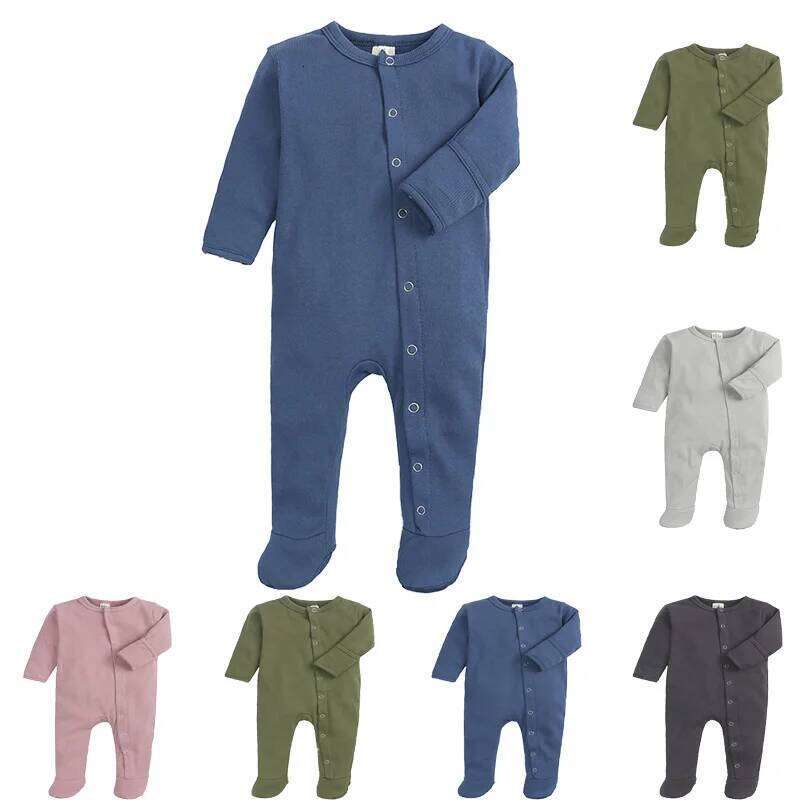 Autumn Newborn Baby Boys Girls Clothes Solid Color Jumpsuit Rompers Infant Footed Covered Jumpsuits Bodysuit Outfits 26Y0224