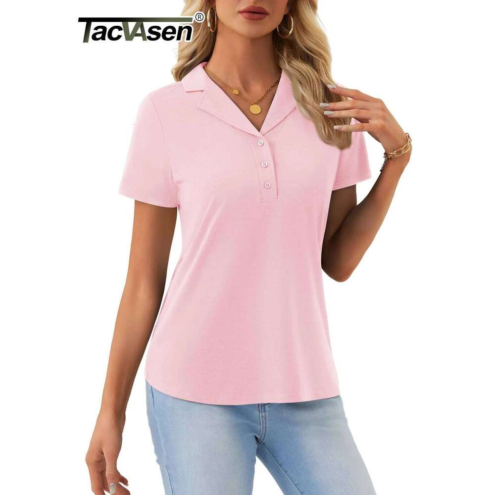 TACVSEN Womens Cuban Collar Polo Short Sleeve V Neck Collared Tops Cotton Blend Tennis Shirts Business Casual Blouse 26W0224