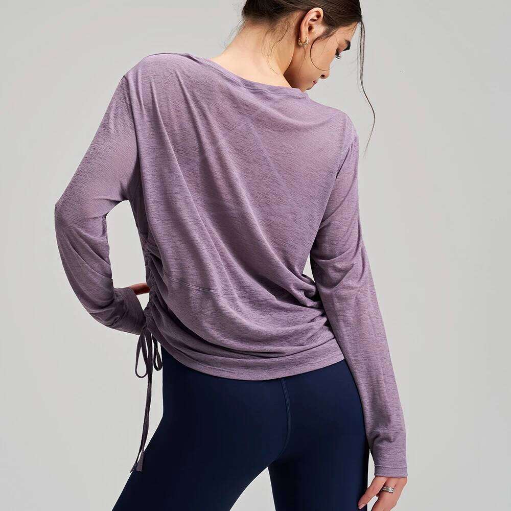 Women's Yoga Cover Up Shirt Long Sleeve, Drawstring Loose Fit Tunic, Breathable Round Neck Outerwear for Gym 26Y0224