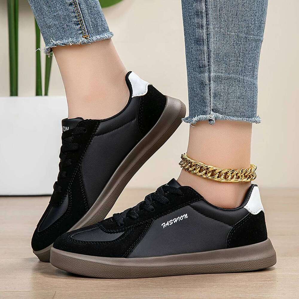 Sneakers Women Retro Round Head Soft PU Leather Spring Versatile Breathable Lightweight Sports Shoes for Couples