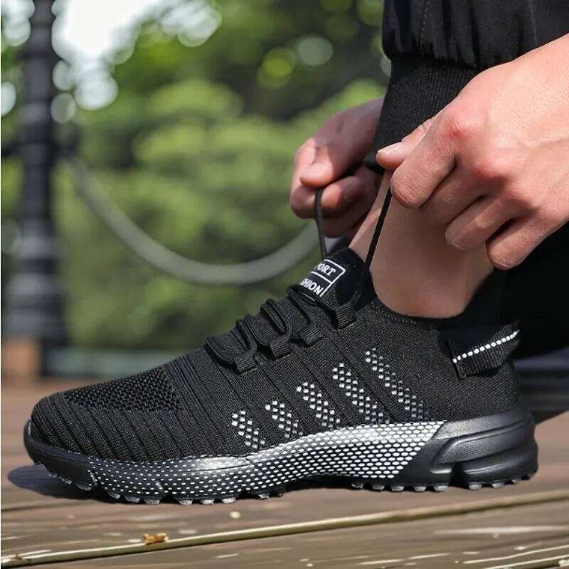 New Trendy Men's Sports Sneakers Lightweight Flexible Classic Fashion Running Shoes Breathable Knitted Upper Athletic Footwear