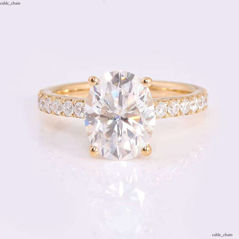 High Quality Women VVS Moissanite Wedding Jewelry Gift 2ct Oval Cut Yellow Gold 18k 14k 10k Anniversary Moissanite Party Ring