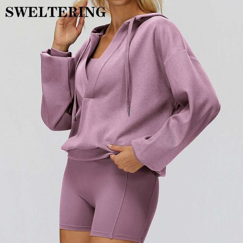 SWELTERING Women Deep-V Gym Fitness Sweatshirts Loose Yoga Long Sleeve Female Workout Top Running Push Up Sports Shirts 26Y0224