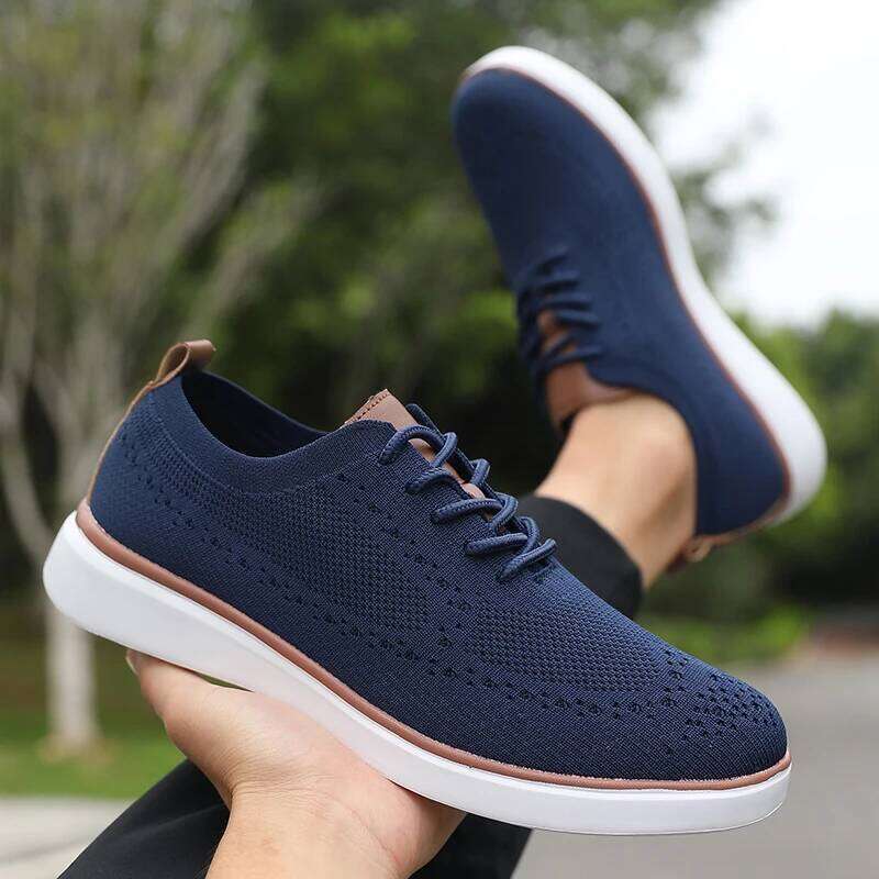 Sleek Men's Breathable Mesh Upper Comfortable Insole Non-Slip Casual Walking Shoes Knit Design Flexible Sole