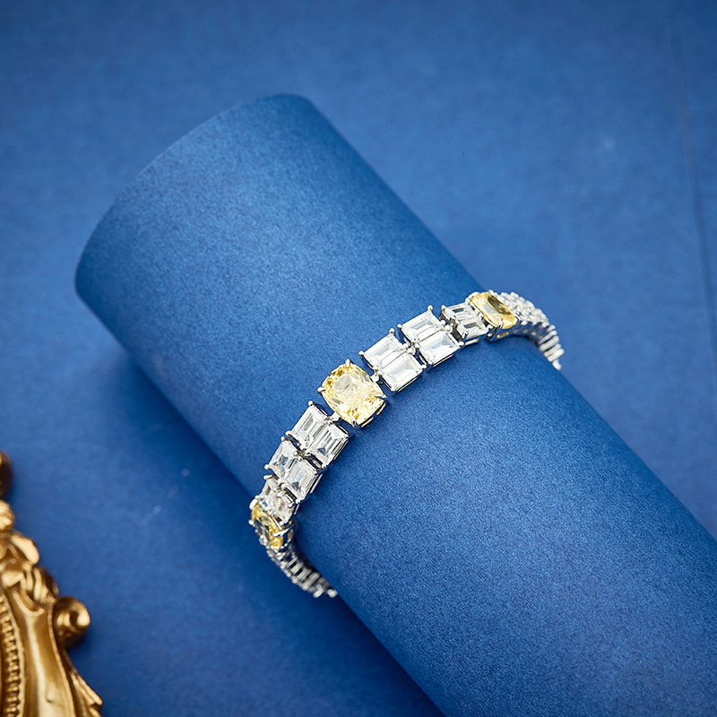 Bracelet, New Model Yellow Diamond Sugar Cube Bracelet, Gold-Plated With Double Row Of Diamonds, Simple And Elegant Design, Suitable For Women's 