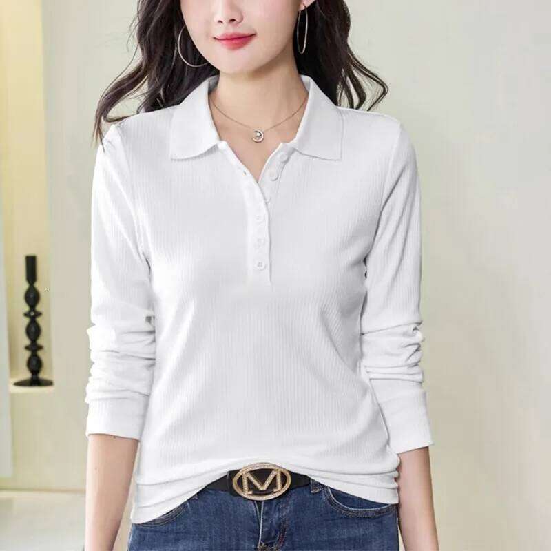 Green long sleeved T-shirt for women's autumn new high-quality fashion plus size polo shirt casual slim fit lapel top 26W0224