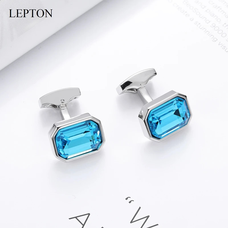 Low-Key Green Glass Cufflinks For Mens Wedding Lepton Sky Blue Square Cufflink Man Shirt Cuffs Cuff Links Relojes Gemelos 260208