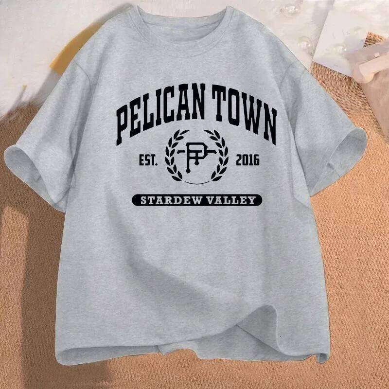 Pelican Town T-Shirt Stardew Valley Print Women Clothing Female Harajuku Sleeve Street Aesthetic Clothes C260224
