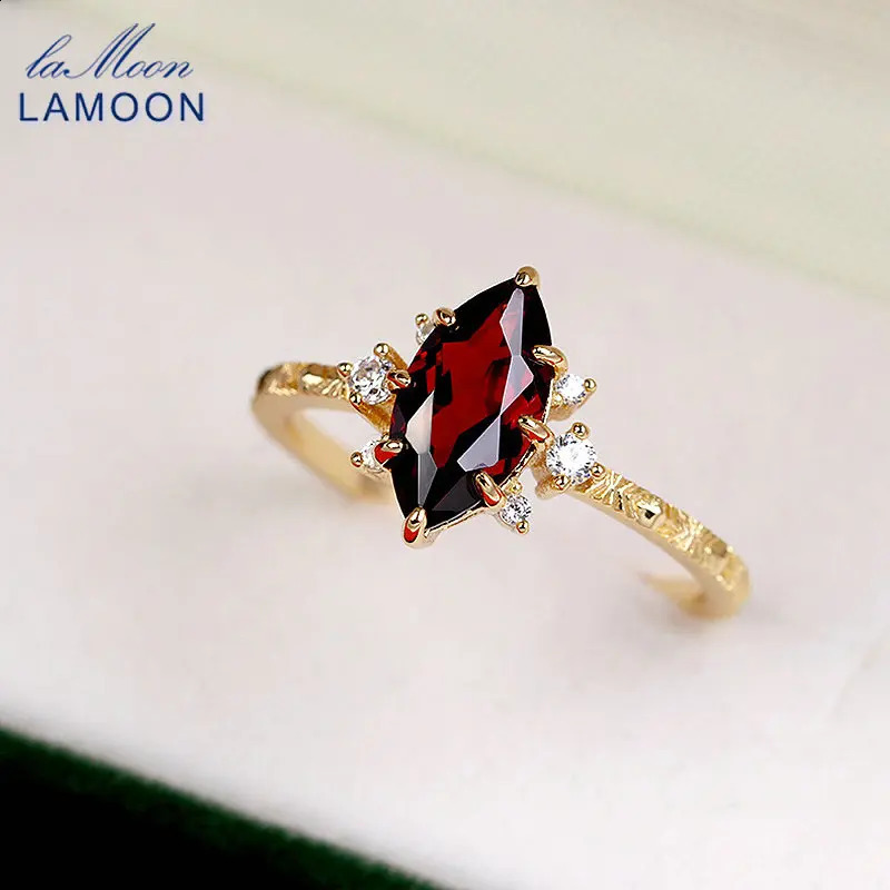 LAMOON Vintage Natural Garnet Rings For Women Natural Gemstone Wedding Engagement Ring 925 Sterling Silver Gold Plated 260124