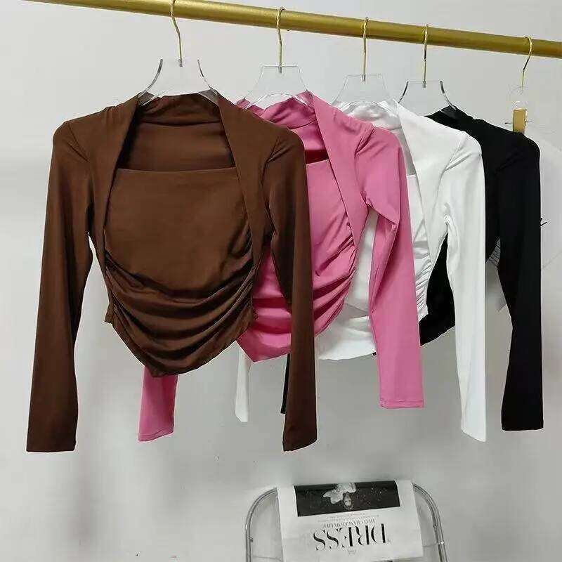 Women's Fixed-Pad Yoga Wear, Tight-Fitting, Slimming Sports Long-Sleeve Top, Running, Fitness, Pilates Training Apparel 26Y0223