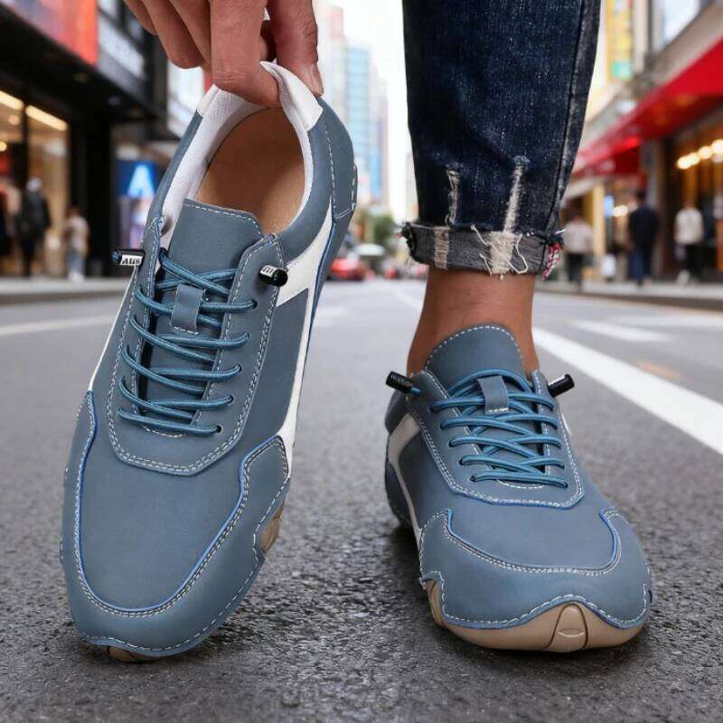 Men Casual Handmade Leather Lightweight Sneakers Comfortable Non-slip Rubber Sole Breathable Daily Walking Shoes 2026 New