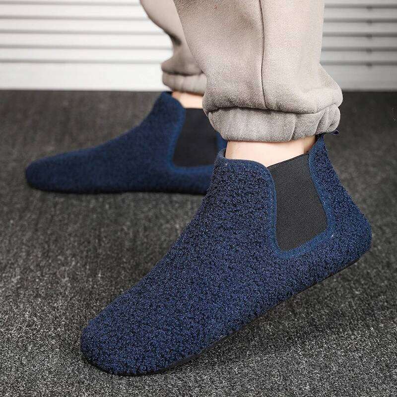 MAEDEF Cotton Warm Plush Lined Slippers Thin Bottom House Slipper Men Walking Ankle Boots Man Casual Flats Shoes