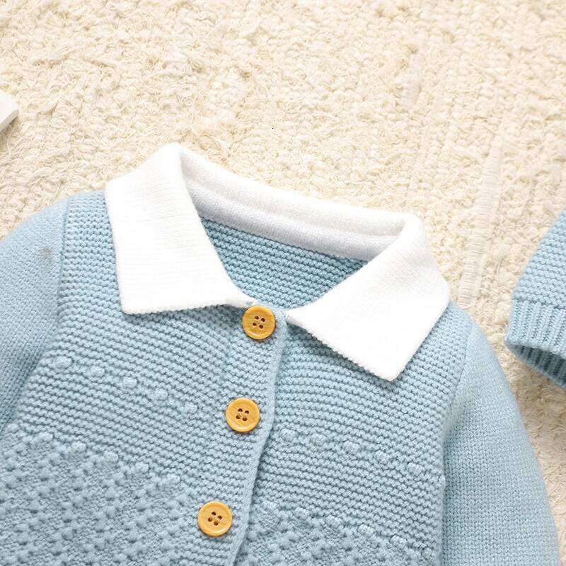 Baby Clothes Autumn Winter Knitted Newborn Boys Girls Rompers Hats Outfits Sets 2pcs 0-9M Infant Long Sleeve Jumpsuits Playsuits 26H0224