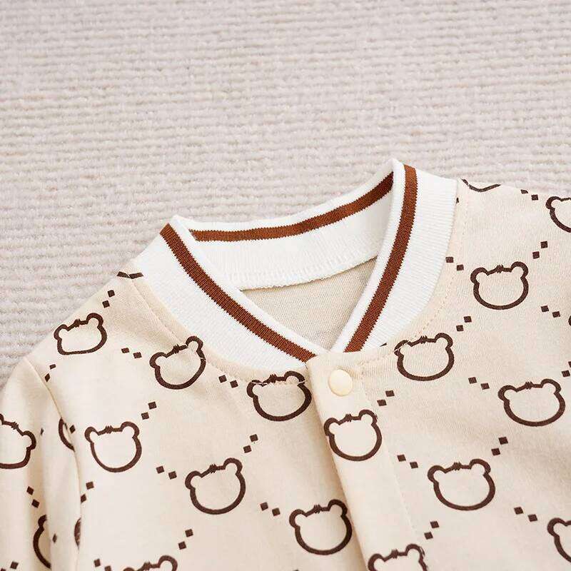 Spring Autumn Boys And Girls Cute Little Bear Full Print Cotton Comfortable Casual Long Sleeve Baby Bodysuit 26Y0224