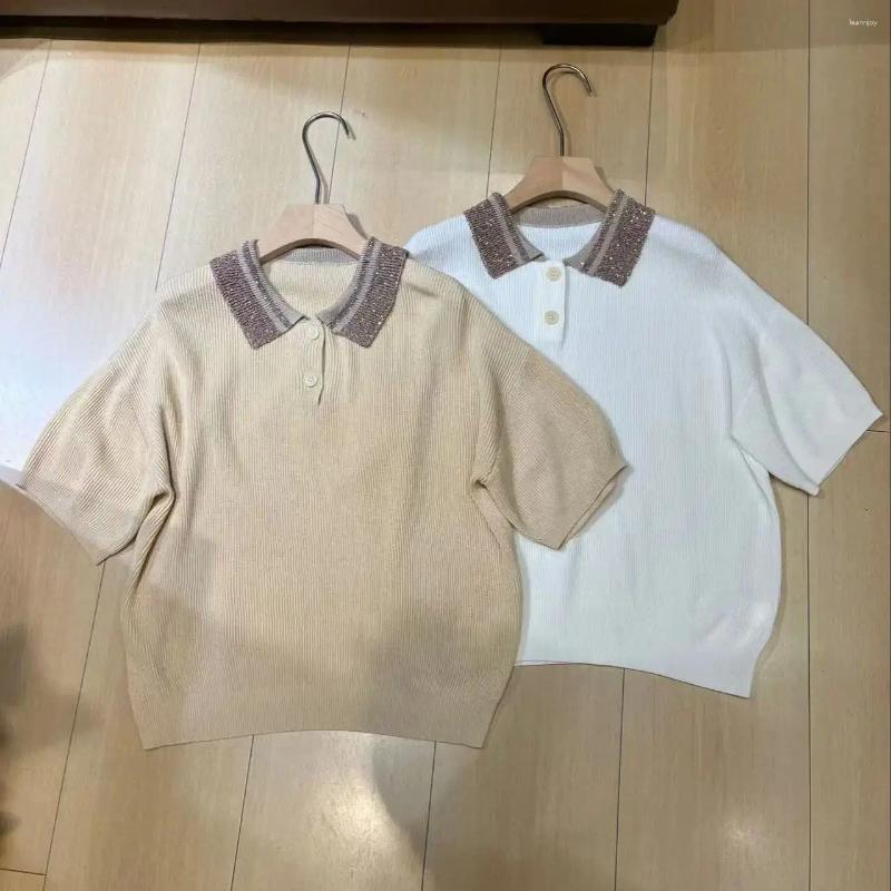 Women's Polos Spring Luxurious Short Sleeve Linen Polo Shirt