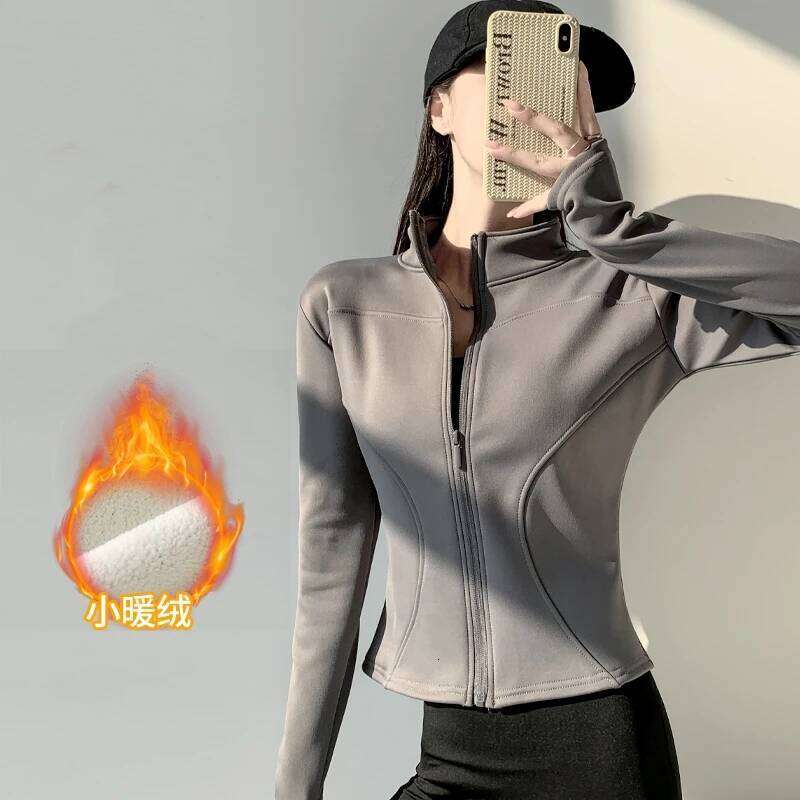slim fit long sleeves full-zipper fleece warm winter thick coat outer wear women gym fitness yoga tops 26Y0224