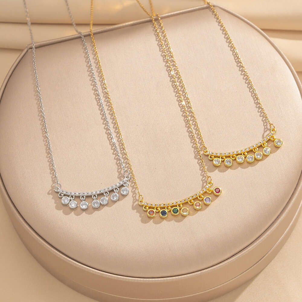 Round Rainbow Zircon Tassel Necklace Fashionable And Versatile O-Chain For Women