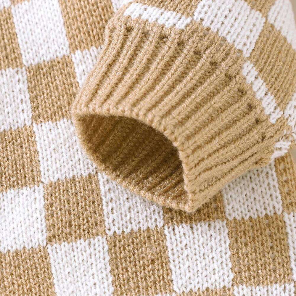 Lioraitiin Newborn Baby Sweater Romper Knitted Long Sleeve Checkerboard Plaid Print Jumpsuit Infant Knit Outfits Winter Clothes 26H0224