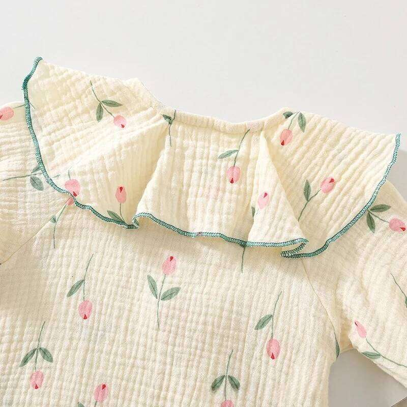 Spring Autumn Newborn Baby Girl Clothes Cute Floral PrintLong Sleeve Jumpsuit with Matching Hat 26H0224