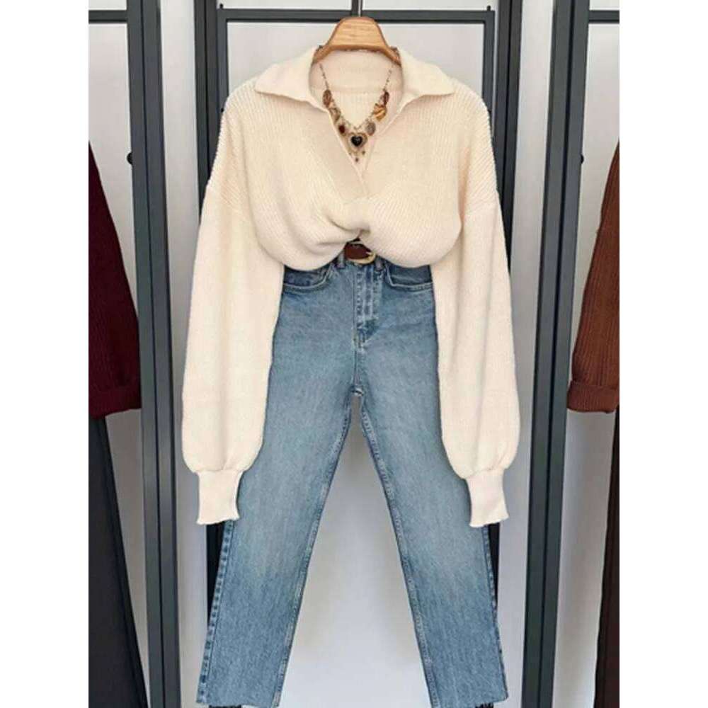 Women's POLO collar pullover long-sleeved wool top, versatile, fashionable casual, suitable for daily travel and commuting 26W0224