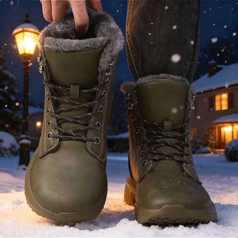 Unisex Winter Barefoot Shoes Womens Men Wide Toe Box Faux Fur Lined Ankle Boots New Artificial Leather Lace Up Platform Sneakers