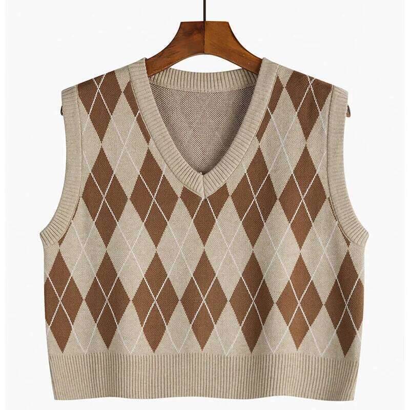 Autumn Fashion Female Vintage Plaid Sweater Vests Women's Tank Tops Crop Top Women Sleeveless Knitted Vest Waistcoat 26L0224