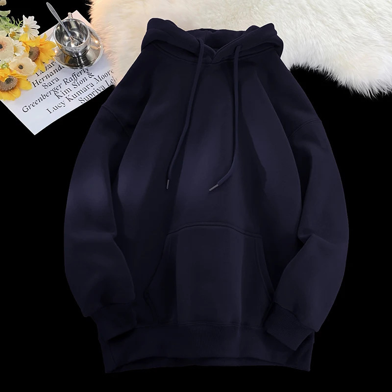 Factory Direct Sales Latest Solid Color Loose Breathable High Street Retro Mens Crew Neck Cotton Versatile Hoodie 260124