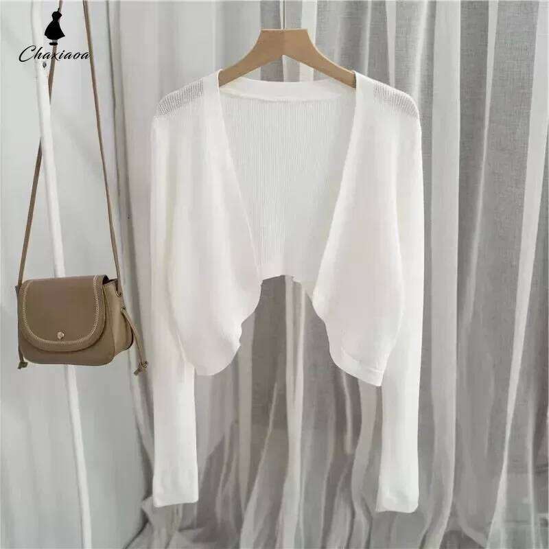 Sunscreen Cardigan Thin Women Knitted Jacket Perspective Long Sleeve Top Overlay Simple Casual Basic Slim Korean Fashion Summer 26L0224