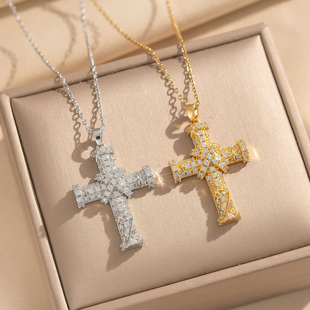 Light Luxury Micro Inlaid Zircon Cross Necklace High-End Niche Design Pendant Necklace