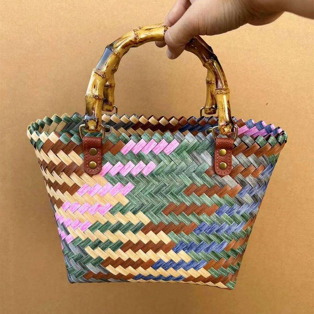 Retro Striped Dachshund Dog Woven Handbag Nylon Rope Pendant Tote Hand Women's Beach Bag Z260224